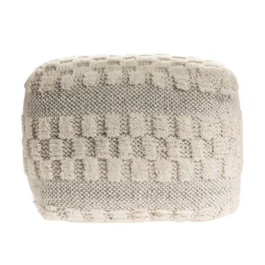 18" Beige Geometric Pouf Ottoman