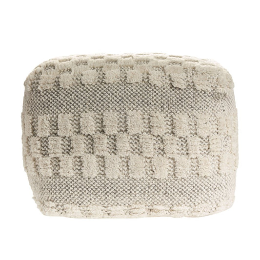18" Beige Geometric Pouf Ottoman