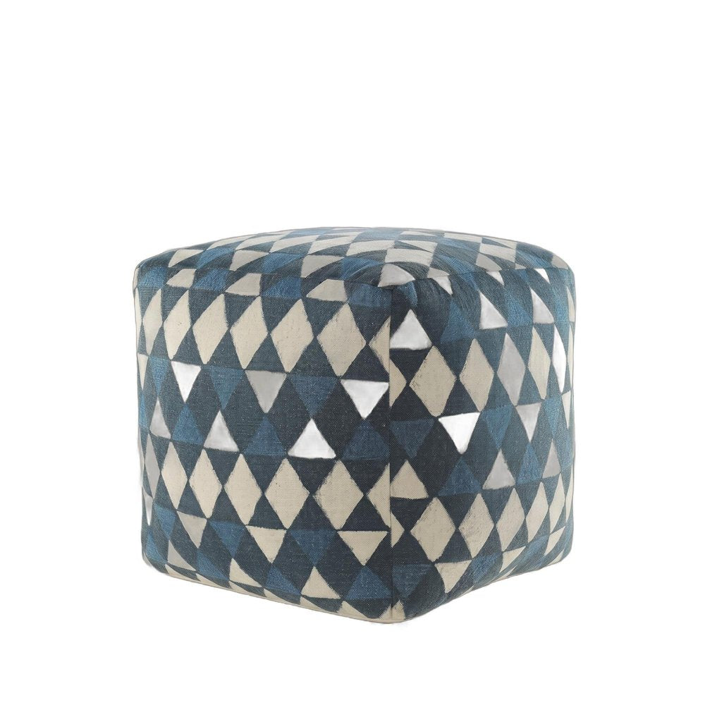20" Blue Cotton Geometric Pouf Ottoman