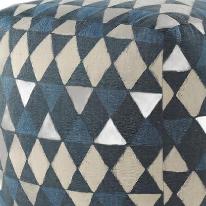 20" Blue Cotton Geometric Pouf Ottoman