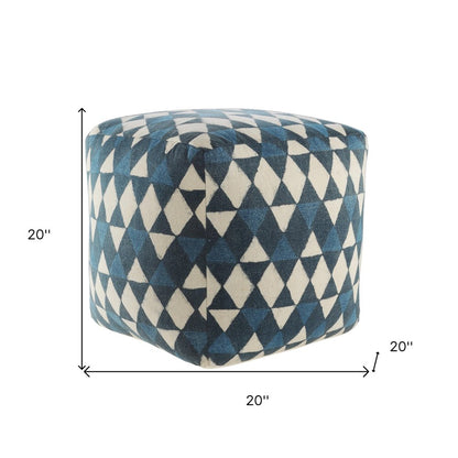 20" Blue Cotton Geometric Pouf Ottoman