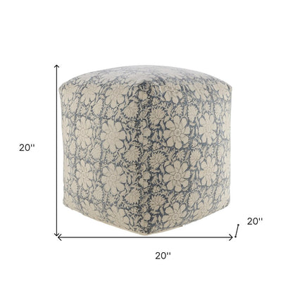 20" Beige Cotton Abstract Pouf Ottoman