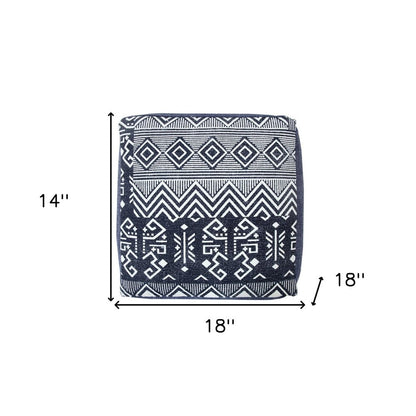 18" Blue Cotton Geometric Pouf Ottoman