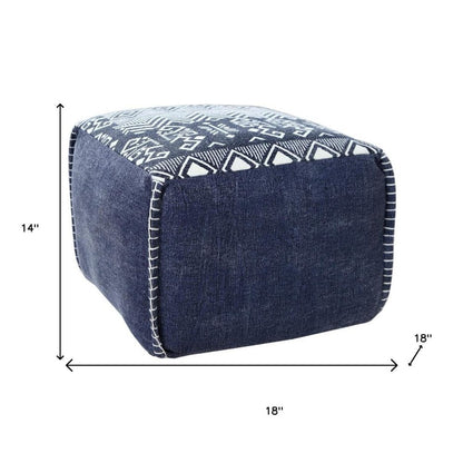 18" Blue Cotton Geometric Pouf Ottoman