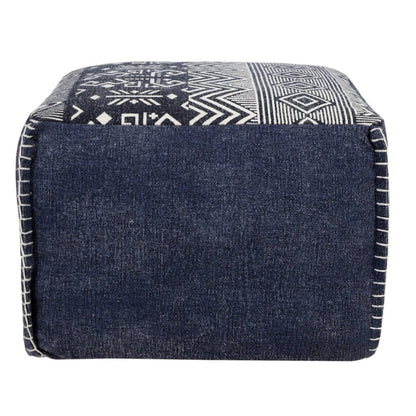 18" Blue Cotton Geometric Pouf Ottoman