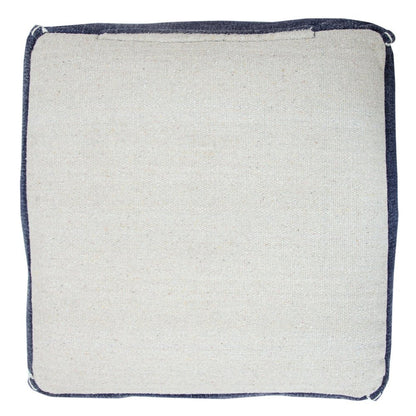18" Blue Cotton Geometric Pouf Ottoman