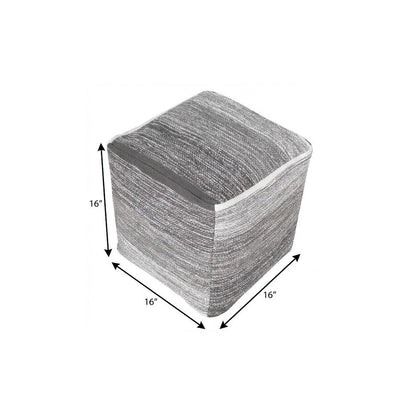 16" Gray Cotton Striped Pouf Ottoman