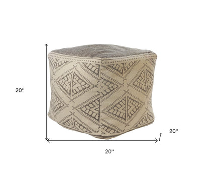 20" Beige Cotton Tribal Pouf Ottoman