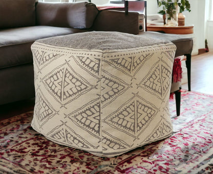 20" Beige Cotton Tribal Pouf Ottoman