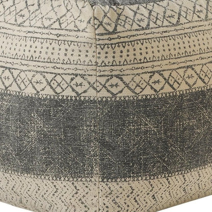 20" Cream Cotton Tribal Pouf Ottoman
