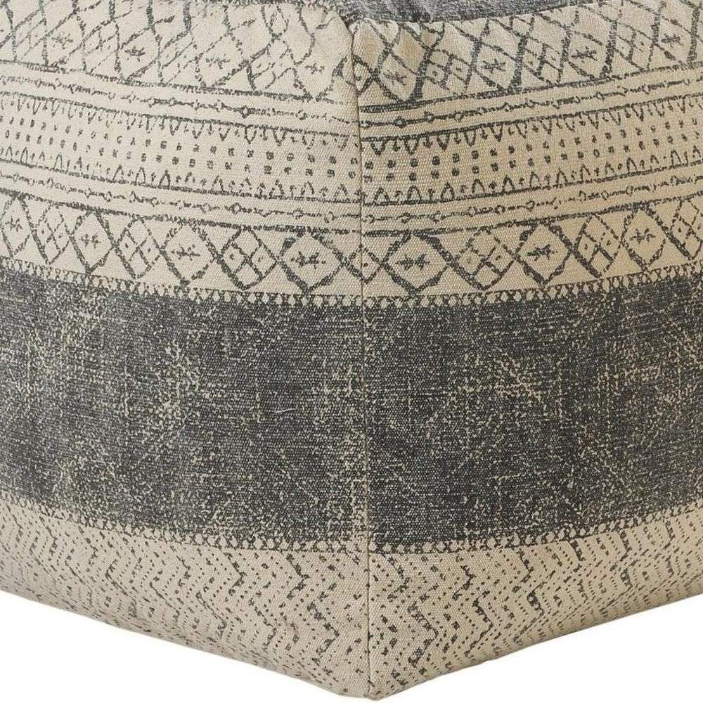 20" Cream Cotton Tribal Pouf Ottoman