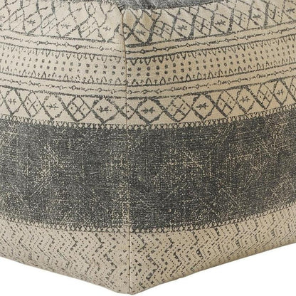 20" Cream Cotton Tribal Pouf Ottoman