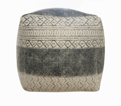 20" Cream Cotton Tribal Pouf Ottoman
