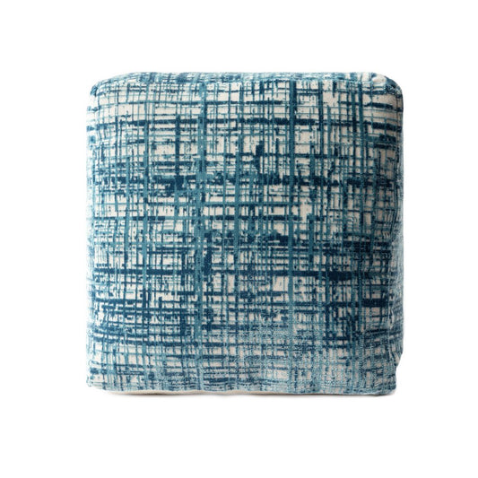 18" Blue Abstract Pouf Ottoman