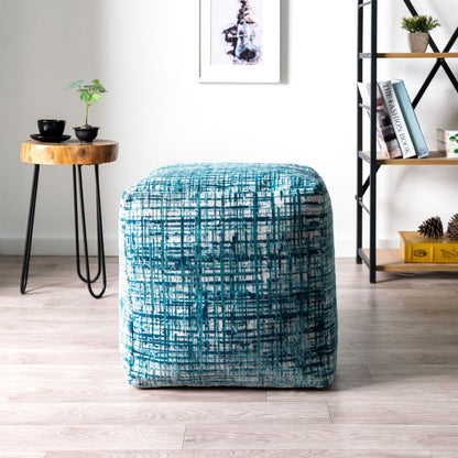 18" Blue Abstract Pouf Ottoman