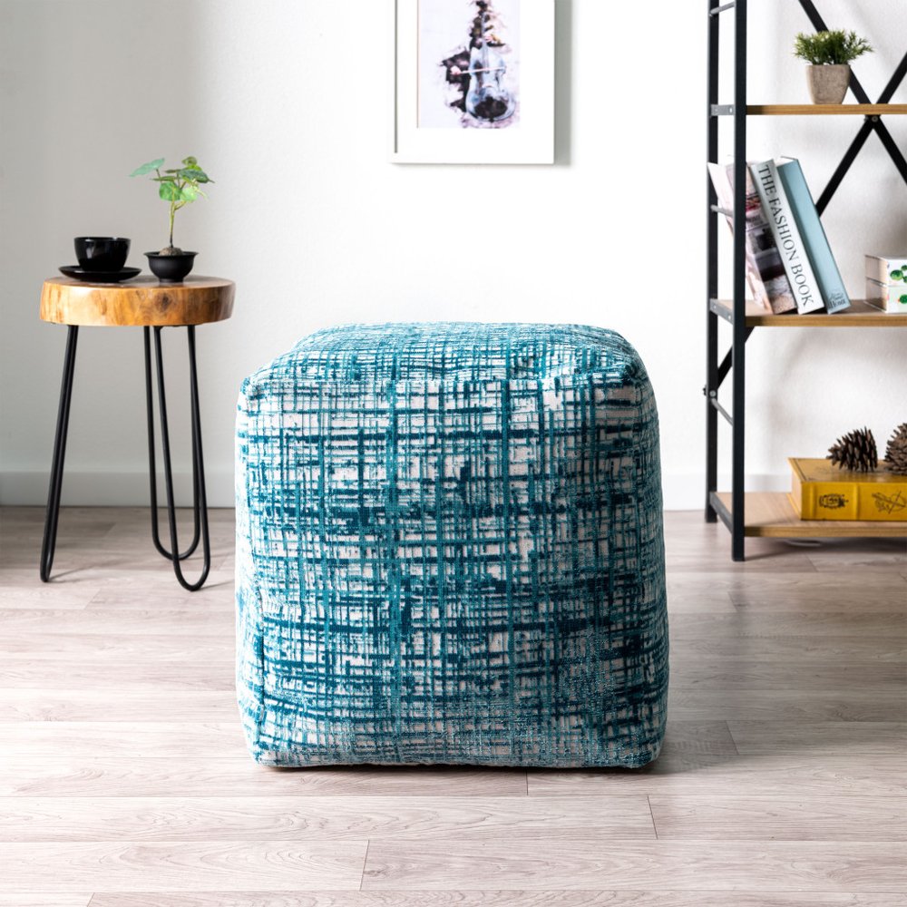 18" Blue Abstract Pouf Ottoman
