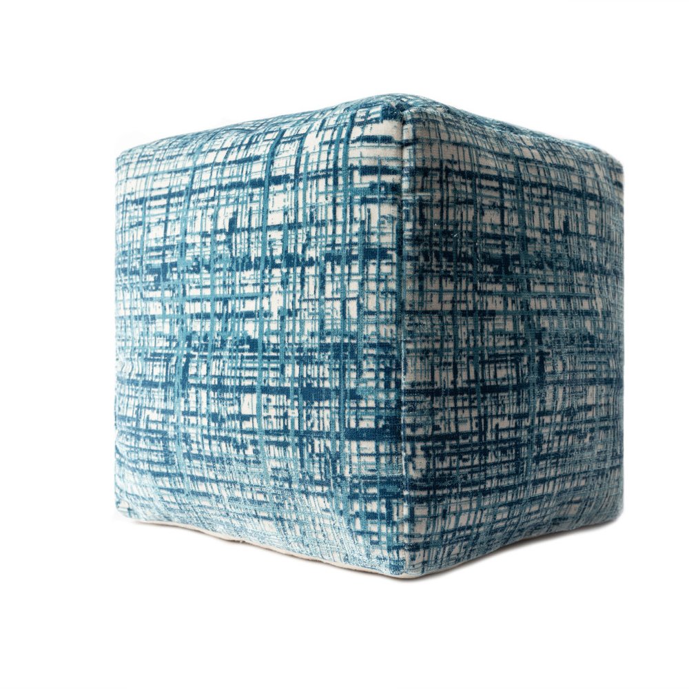 18" Blue Abstract Pouf Ottoman