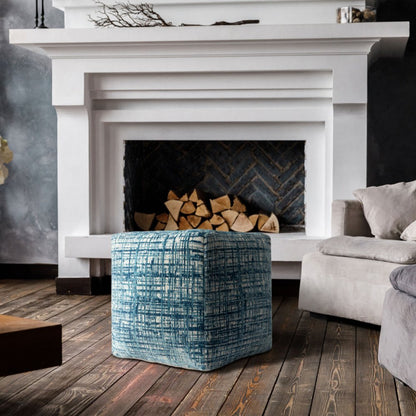 18" Blue Abstract Pouf Ottoman