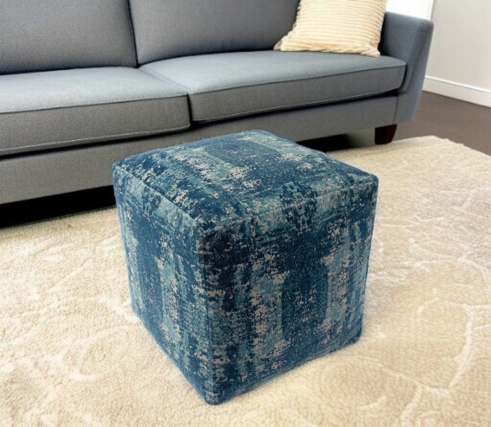 18" Blue Abstract Pouf Ottoman