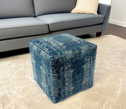 18" Blue Abstract Pouf Ottoman