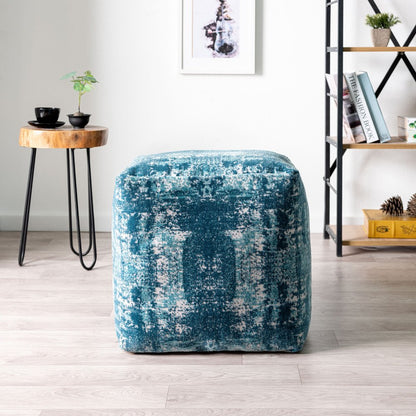 18" Blue Abstract Pouf Ottoman