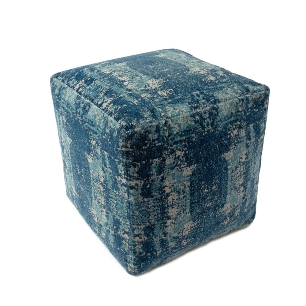 18" Blue Abstract Pouf Ottoman