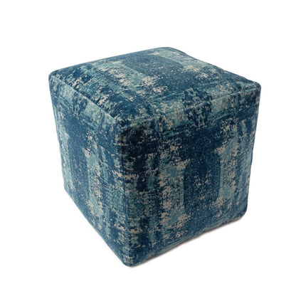18" Blue Abstract Pouf Ottoman