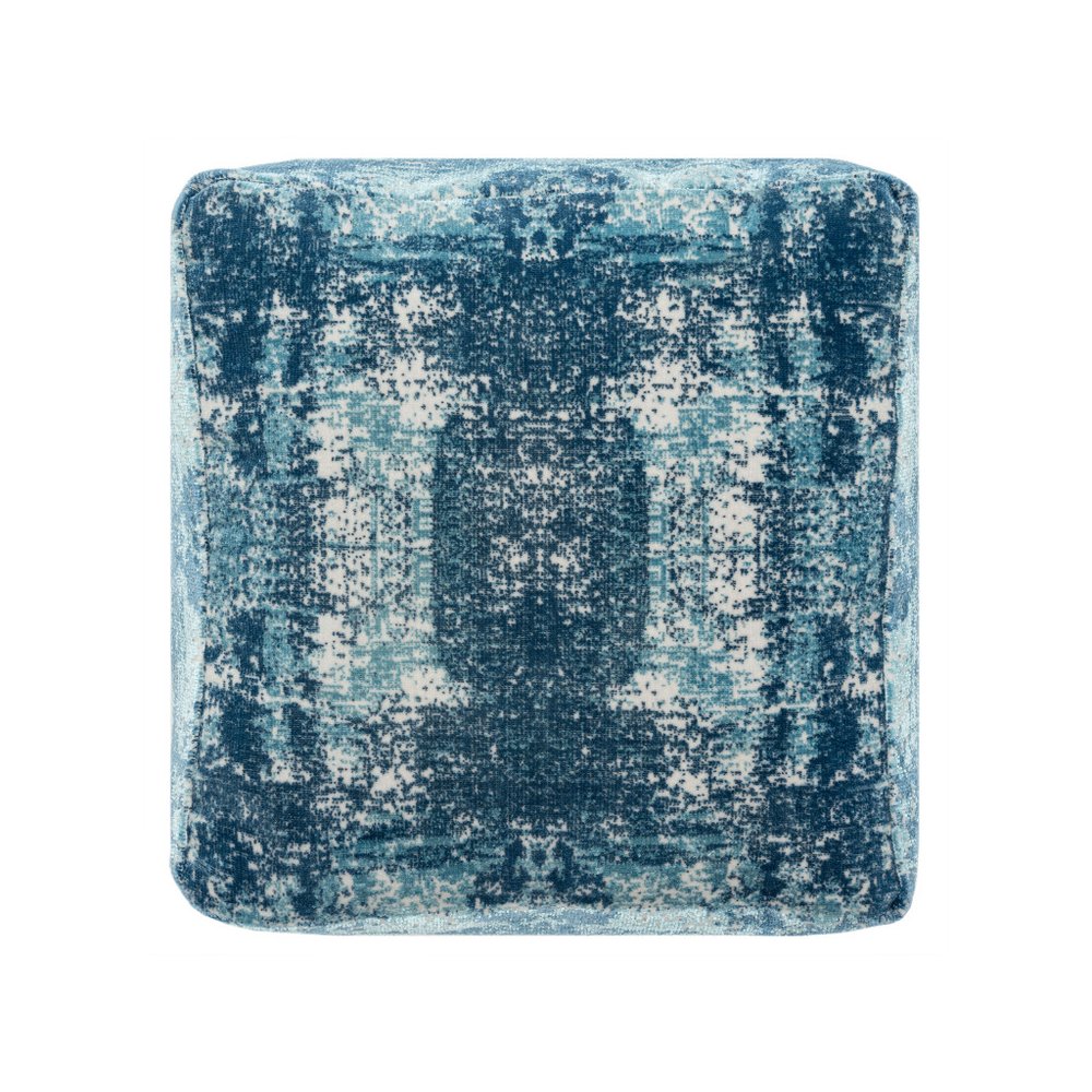 18" Blue Abstract Pouf Ottoman
