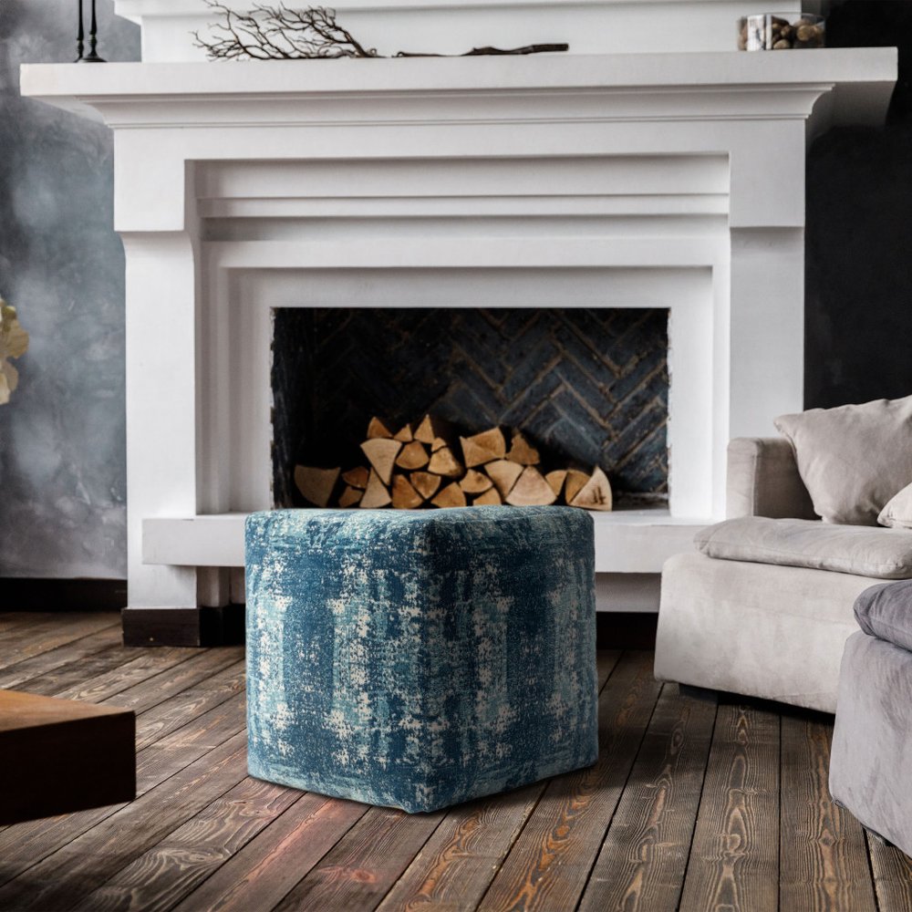 18" Blue Abstract Pouf Ottoman