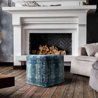 18" Blue Abstract Pouf Ottoman