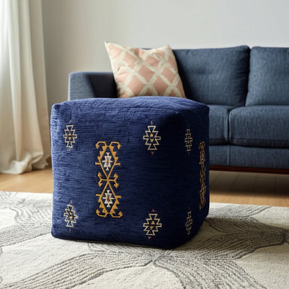18" Blue Medallion Pouf Ottoman
