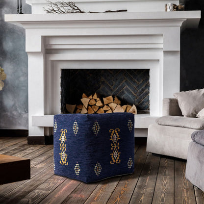 18" Blue Medallion Pouf Ottoman