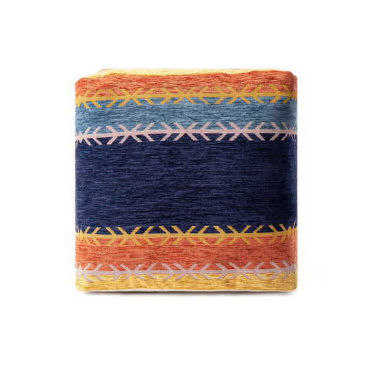 18" Blue And Orange Polyester Blend Striped Pouf Ottoman