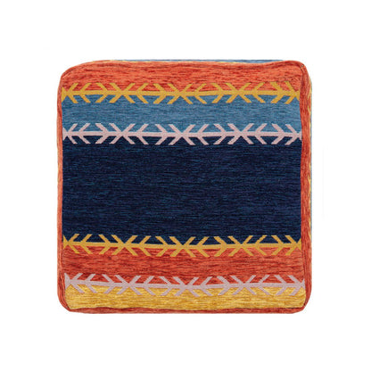 18" Blue And Orange Polyester Blend Striped Pouf Ottoman