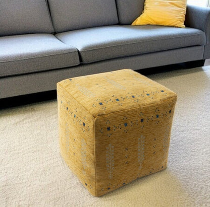 18" Yellow Abstract Pouf Ottoman