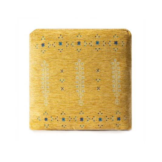 18" Yellow Abstract Pouf Ottoman