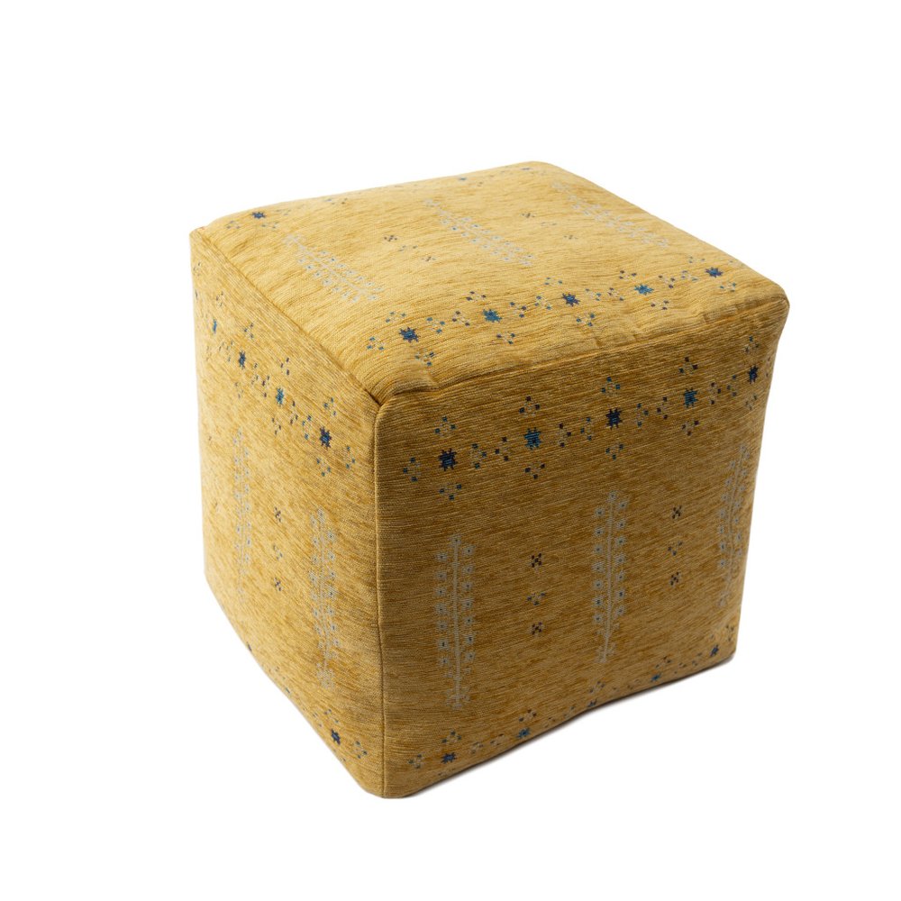 18" Yellow Abstract Pouf Ottoman