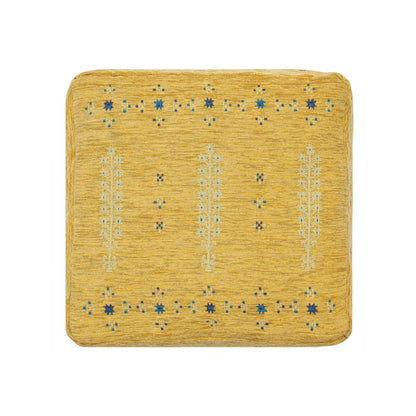 18" Yellow Abstract Pouf Ottoman