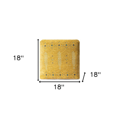 18" Yellow Abstract Pouf Ottoman