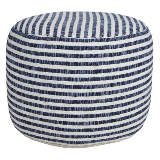 18" Blue Cotton Cylinder Striped Pouf Ottoman