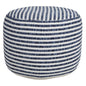 18" Blue Cotton Cylinder Striped Pouf Ottoman