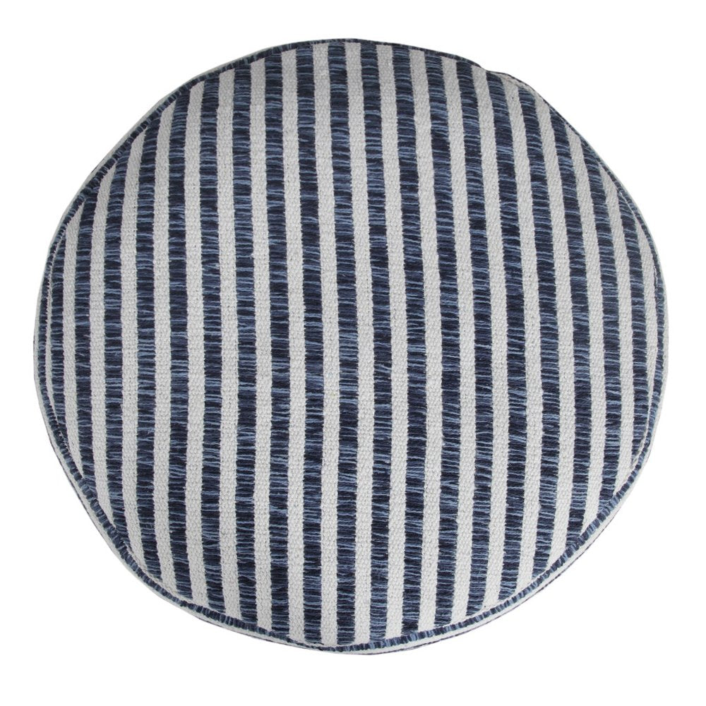 18" Blue Cotton Cylinder Striped Pouf Ottoman