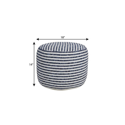 18" Blue and White Cotton Striped Cylinder Pouf Ottoman
