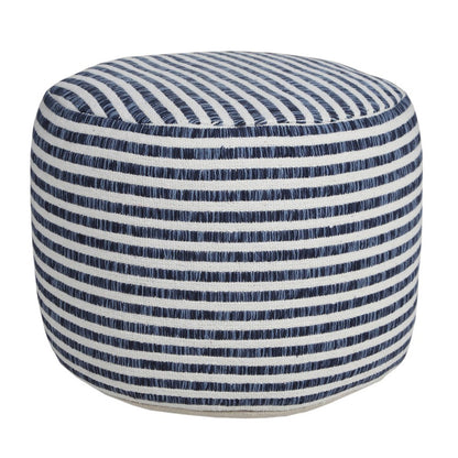 18" Blue Cotton Cylinder Striped Pouf Ottoman