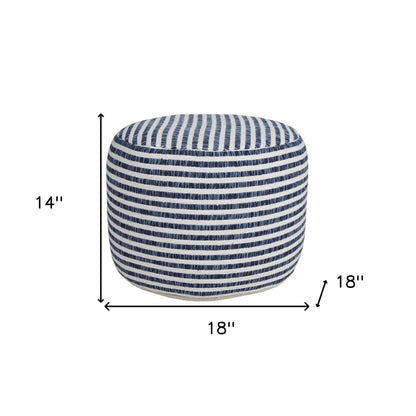 18" Blue Cotton Cylinder Striped Pouf Ottoman