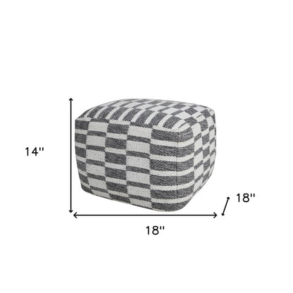 18" Gray Cotton Geometric Pouf Ottoman