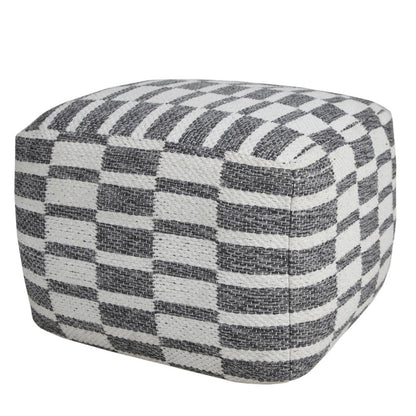 18" Gray Cotton Geometric Pouf Ottoman