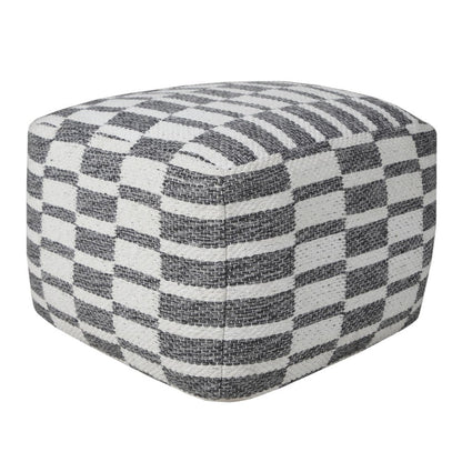 18" Gray Cotton Geometric Pouf Ottoman