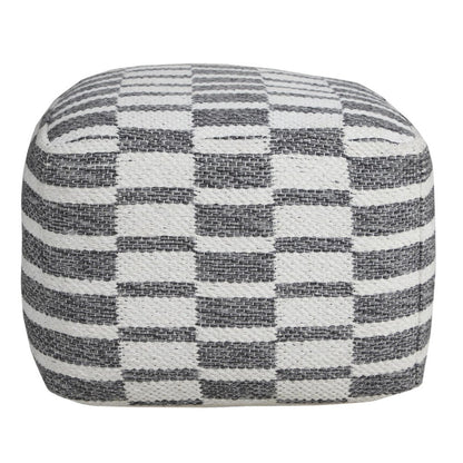 18" Gray Cotton Geometric Pouf Ottoman