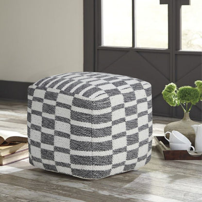 18" Gray Cotton Geometric Pouf Ottoman
